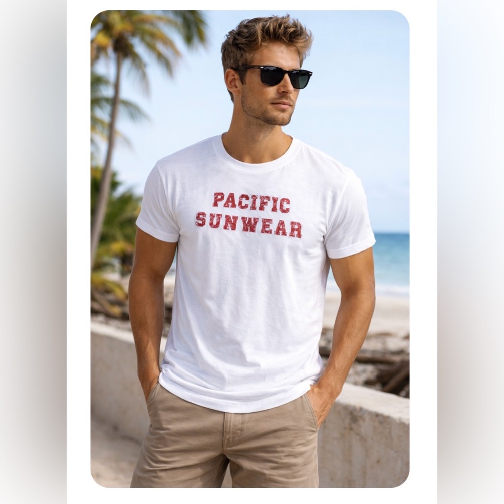 Pacific Sunwear - White Tee with Red Distressed Logo